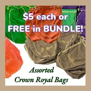 Crown Royal drawstring bags. Asst colors.  Great for crafts, gifts, organizing!